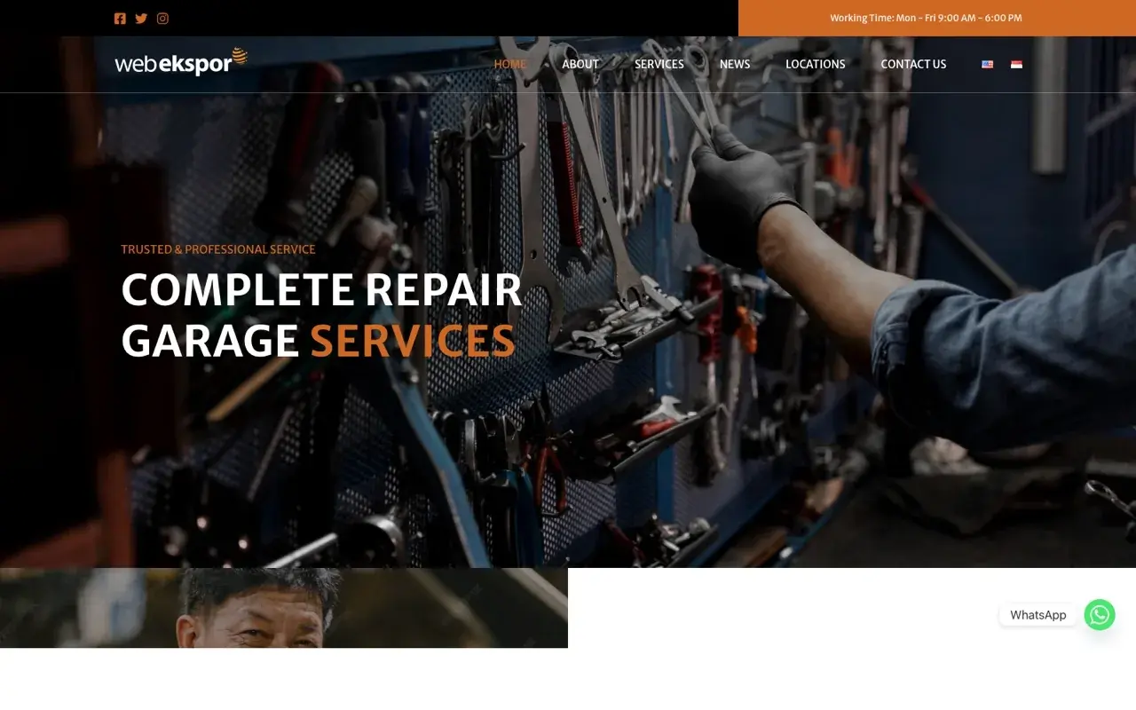 Template Garage & Service untuk website UMKM kategori Bengkel & Otomotif