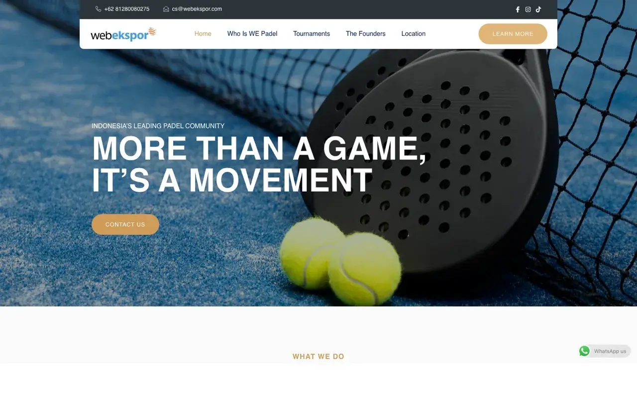 Template WE Padel Movement untuk website UMKM kategori Komunitas & Olahraga